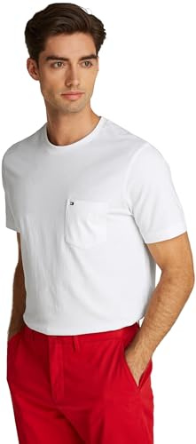 Tommy Hilfiger Herren T-Shirt Kurzarm Essential mit Brusttasche, Weiß (White), S