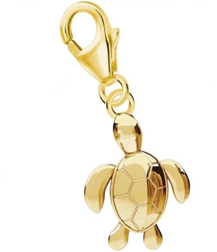 Goldene Hufeisen Schildkröte Charm Anhänger 925 Sterling Silber Gelbgold vergoldet