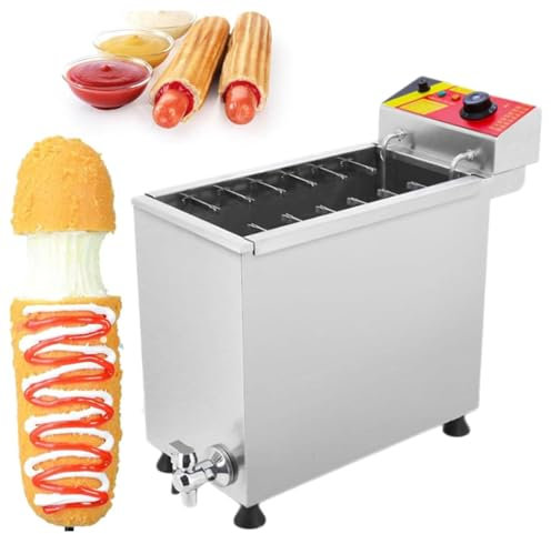 Cashwise Freidora de Perros de maíz Comercial, 25L Cheese Hot Dog Sausage Stave Stufe Sticks Freidora, 12 Ganchos Freidores Profundos eléctricos de Gran Capacidad con Temperatura Ajustable