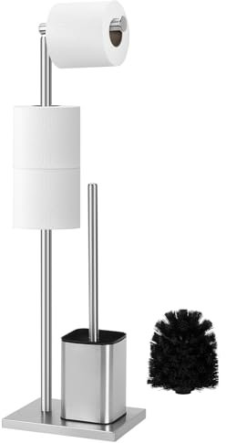 Topsky Free Standing Toilet Roll Holder with Toilet Brush - Stainless Steel Toilet Roll Stand - Toilet Brush and Holder for Bathroom (Siliver)