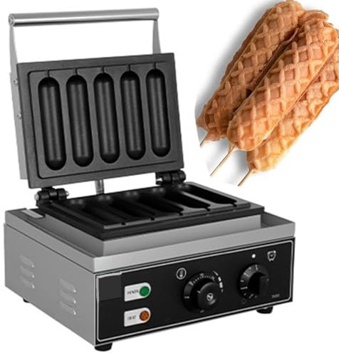 6-Hole Electric Waffle Sausage Maker Non-Stick Lolly Stick French Corn Hot Dog Machine for Kitchen Home Appliance - Commercial Grade Crispy Muffin