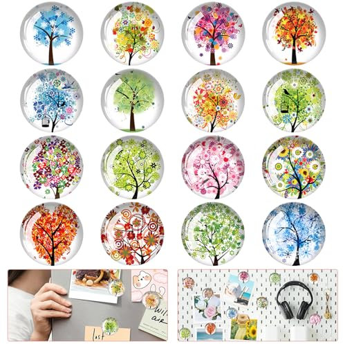 BUZIFU 16 Pcs Refrigerator Magnets Tree of Life Fridge Magnets 3D Glass Magnets Notice Board Office Magnets Set Decorative Magnets Round Fridge Magnet for Refrigerators, Whiteboard, Offices, Homes
