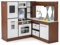 COSTWAY Cocina de Juguete de Esquina, Cocinita de Madera Infantil con Luces y Sonidos, Sistema de Circulación de Agua, Cortinas Enrollables y Contenedores de Tela Plegables y Accesorios