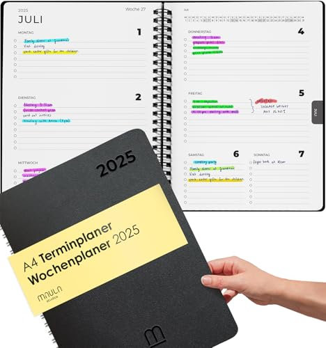 Terminplaner 2025 - Kalender 2025 A4 - Wochenplaner 2025 für mehr Organisation - Terminkalender 2025 mit Feiertagen - Minimalistischer Planer 2025 - Wochenkalender 2025 - Taschenkalender 2025 A4