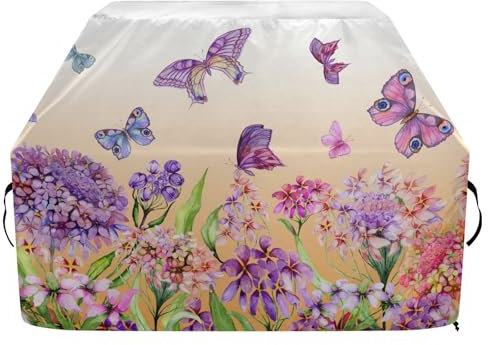 Grillabdeckungen mit verstellbarem Gurt, Grillabdeckung für Weber, Brinkmann, Char Broil, wasserdicht, winddicht, Hortensien, Blumen, Schmetterlinge, Gasgrill-Abdeckung (165 x 63,5 x 114 cm)