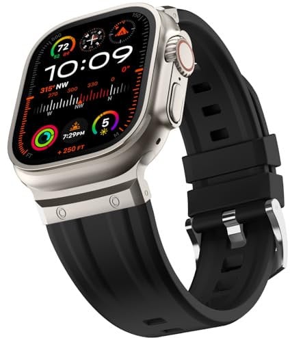 Tasikar Sportivo Cinturino Compatibile con Apple Watch Ultra 49mm 46mm 45mm 44mm 42mm, Acciaio Inossidabile Silicone Cinturino di Ricambio per iWatch Ultra 2 Ultra Serie 10 9 8 7 6 5 4 3 2 1 SE, Nero