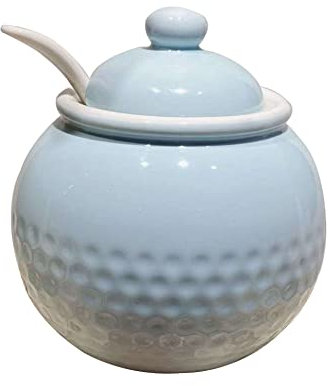 Sugar Bowl,Seasoning Canister, Sugar Bowl with Lid and Spoon, Ceramic Coffee Sugar Canisters, Sugar Pot, Sugar Container Spice Jar, Salt Pot Seasoning Canister-Red-250ml,Light Blue-250ml