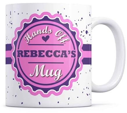 Tazletree Rebecca Mug- Hands Off REBECCA's Mug - Funny Pink & Purple Coffee Mug for Their Personal Space