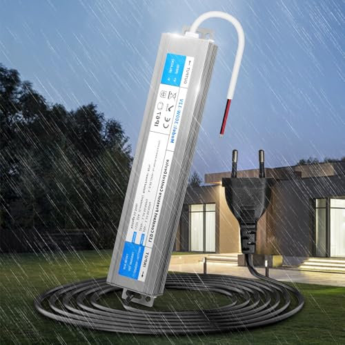 KSIBNW Transformateur 220V 12V 300W LED Driver Etanche IP67, Extérieur Transfo avec Prise 220V AC à 12V 25A Convertisseur Imperméable Ultra Fin Alimentation Tension Basse Constante Adaptateur