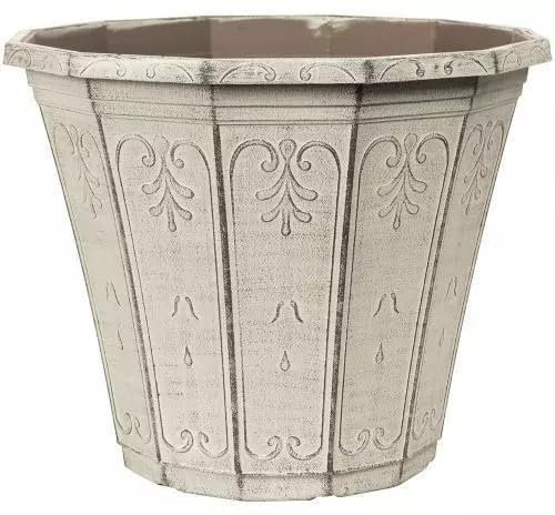 Fyne-Finds Round Plastic White Plant Pot 30cm, 12inch Vintage Rust Effect Home Garden 9.5L Patio Planter Cover (1)