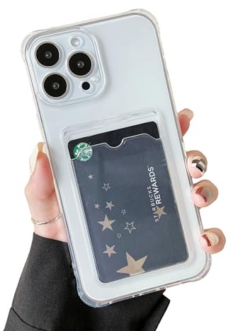 DEFBSC for iPhone 13 Pro Max Clear Case with Card Holder, White | Transparent Card Slot Back Wallet Phone Case,Ultra Slim Soft TPU Shockproof Protective Cover,Shock-Absorbing