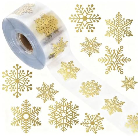 Weihnachtsaufkleber ，500 Stück Weihnachten Aufkleber, Rund Goldfolie Etiketten Selbstklebend 3.8cm, Funkelnde Merry Christmas Sticker, Schneeflocken Deko für Belohnung Scrapbooking Grußkarten