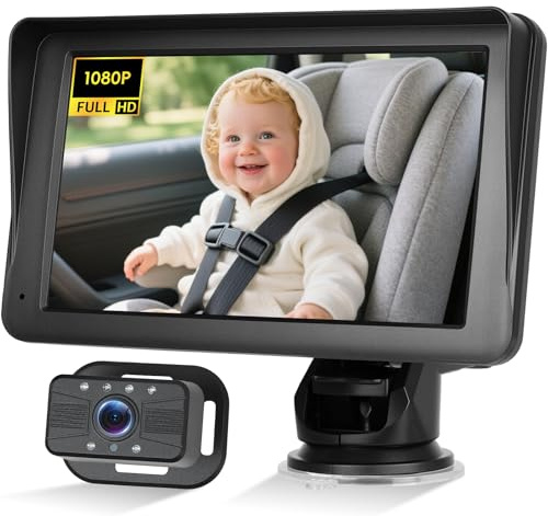 Motorsi 7 Zoll IPS Touchscreen Baby Autokamera – Auto-Babyphone, Kabelloses Android Auto AirPlay Android Cast, Bluetooth/Online-GPS/Nachtsicht mit Infrarotlichtern/Einfache Installation, 7–32 V