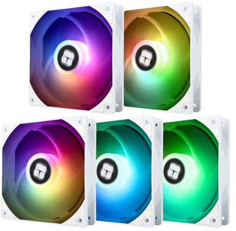 TR-Thermalright TL-C12CW-S X5 120mm 5er-Pack CPU PWM ARGB Lüfter, 1550U/min Stille Kühlung, Weiß CPU-Lüfter, Kann mit Chassis/CPU-Kühler Gekoppelt Werden