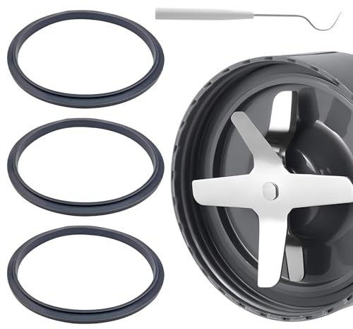 3PCS Blender Gasket Replacement Seal Rings with Lip, Silicone Gaskets with Hook Tool, Compatible with NutriBullet Pro 600W/900W Blenders, Leak-Proof