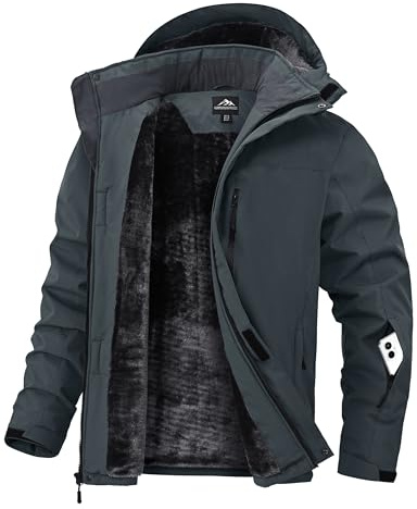 Zoofly Winterjacke Herren Skijacke mit Abnehmbarer Kapuze Fleecejacke Herren Warm Winterjacken für Männer Wasserdicht Grau XL