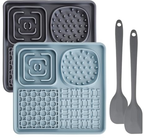Tappetino da leccare per cani e gatti in silicone,con 4 zone separate e ventose antiscivolo, include spatola perfetto per alleviare l'ansia, rallentare il pasto e stimolare il gioco