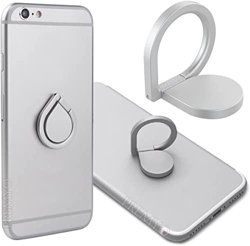 PREMYO Handy Fingerhalter mit 360° Drehfunktion in Silber. Handy Ring für eine komfortable Einhandbedienung
