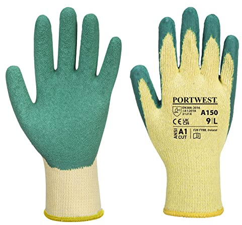 Portwest Klassischer Grip Handschuh Latex, Größe: L, Farbe: Grün, A150GNRL