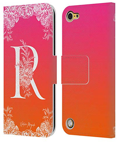 Head Case Designs Offizielle Nature Magick Buchstabe R Weiss Blumiges Monogramm 2 Leder Brieftaschen Handyhülle Hülle Huelle kompatibel mit Apple iPod Touch 5G 5th Gen
