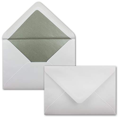 50x Briefumschläge B6 mit Silber Innenfutter - 12,5 x 17,6 cm - Weiß - gefüttert mit metallic Papier - Nassklebung - FarbenFroh by GUSTAV NEUSER