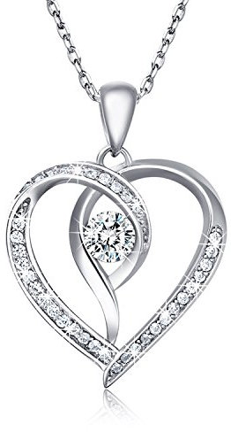 ASHLI JENA Frauen 925 Sterling Silber Halskette Liebe Herz Anhänger - Van Chloe Nur Du Zirkonia Diamant Weißgold Überzogene Halskette Schmuck Geschenke für Frauen Mädchen