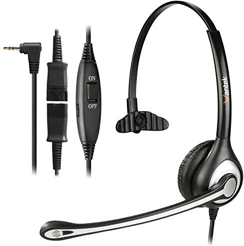 Wantek 2,5mm Schnurlos Telefon Headset Mono mit Noise Cancelling Mikrofon, Quick Disconnect, Festnetztelefon Kopfhörer Telefonieren Headset