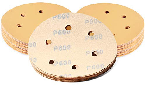 SPEEDWOX 50 Stück Schleifscheiben 15,2 cm Körnung 600 6 Loch Klettband Schleifpapier staubfrei passend für Exzenterschleifer Sortiment gelbe Finishscheiben für Automobil-Holzbearbeitung