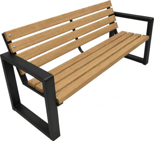 Primario Grande Gartenbank Holz mit Rückenlehne, 125 cm - Tik | Massives Fichtenholz & pulverbeschichteter Stahl, bis 500 kg, wetterfest, Sitzbank für Garten, Terrasse & Park, Grande