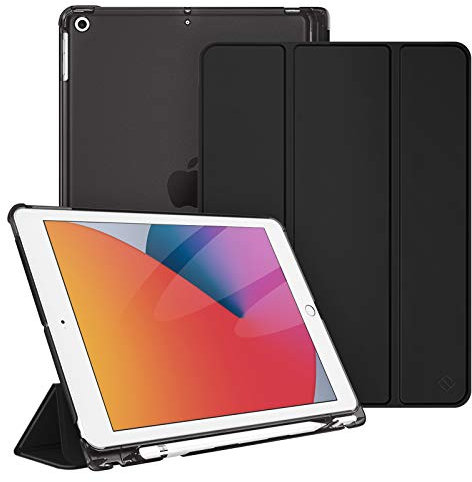 Fintie Hülle für iPad 9. Generation 2021/8. Gen 2020/7. Gen 2019 10.2 Zoll mit Stifthalter, ultradünne leichte Schutzhülle mit transparenter Rückseite und Auto Schlaf/Wach Funktion, Schwarz