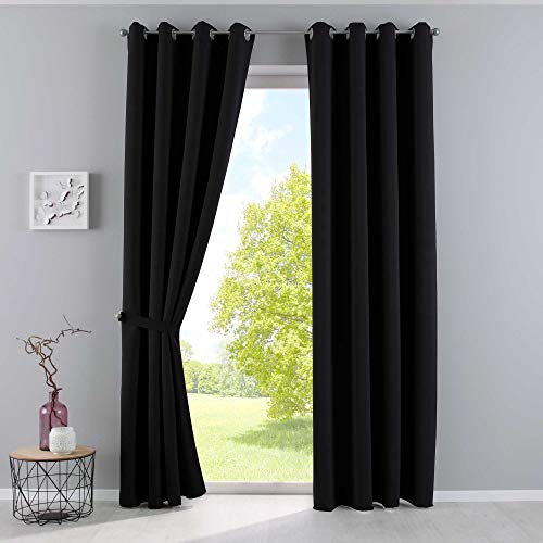 Gardinenbox Vorhänge Blickdicht »Newyork« Schwarz HxB 225x140 cm 2er-Pack Thermo-Gardinen Verdunkelungsvorhang Blackout Ösen schalldämmend ÖKOTEX UV-Schutz Raffhalter, 201920600-2