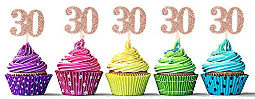 Sumerk 36PCS Rose Gold Glitter 30 Cupcake Toppers 30th Birthday Cupcake Picks Anniversary Birthday Party Decoration Supplies
