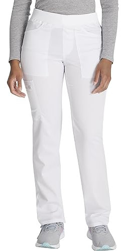 Dickies Pantaloni da donna senza cerniera, vita media, gamba affusolata, con 6 tasche e cintura a costine DK135, bianco, M