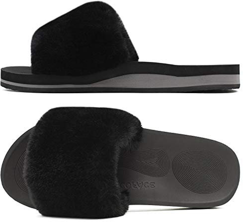COFACE Pantofole Donna Ciabatte Pelose Donna Invernale Ortopedico Ciabatte da Casa Pantofole Pelliccia con Pelo Invernali Piatte Sandalo Nero 40