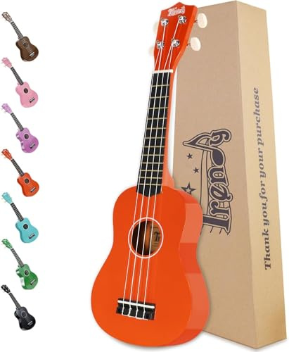 Trendy Sopran-Ukulele für Anfänger, 53,3 cm, Hawaii-Holz-Ukulelen für Erwachsene, Studenten, Starter, viersaitige Gitarre (Orange)