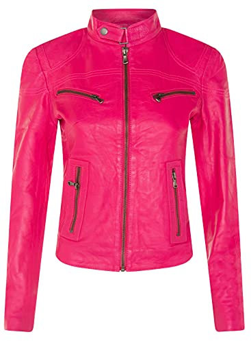 Infinity Leather Veste de Moto Classique en Cuir Véritable Rose Pour Femmes, Coupe Mince, Mode L