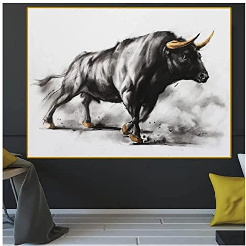 Pintura de lona de toro negro Carteles de corrida de toros españoles Pintura de toros Animal Carteles e impresiones Lienzo Arte de pared Sala de estar Decoración del hogar sin marco 60 × 90 cm