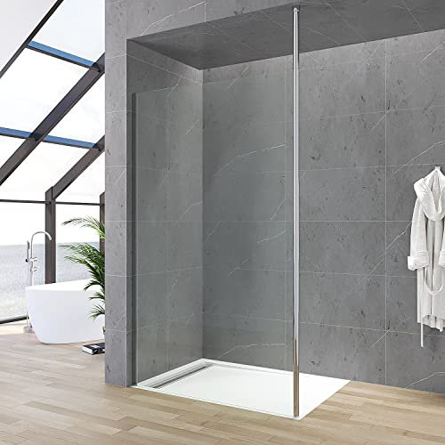 Walk-in Dusche 80x200 cm Duschabtrennung Begehbare Duschwand Glas Bodengleich Glasduschwand Glastrennwand Barrierefrei Sicherheitsglas 8 mm Lotus-Effekt NANO Beschichtung Deckenstütze Deckenhalterung