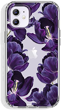 GYZYA for iPhone 11 Case Clear 6.1 Inch with Pattern Design, Protective Slim TPU Cover + Shockproof Bumper for Women and Girls (Flowers/Purple)