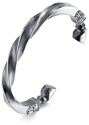 Retro-Hufeisenarmband aus Titanstahl, herrschsüchtig, verdrehtes Hufeisen, offenes Armband, Hipster-Accessoires, Herren- und Damen-Unisex-Schmuck (Antikes Silber)