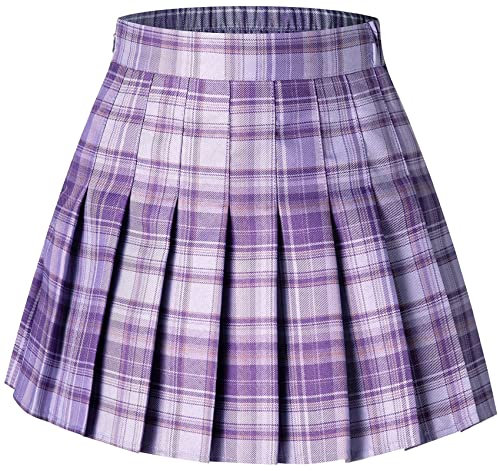 SANGTREE Damen Plissee Minirock mit bequemem, lässigem, dehnbarem Band, Skaterrock, US S - US 4XL, Plaid-Traube lila, 4XL