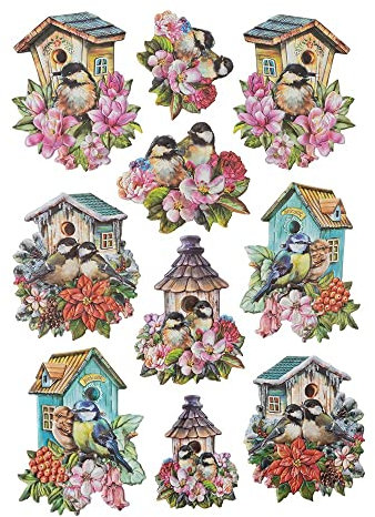 Ideen mit Herz Adesivi in rilievo 3D | Adesivi | di alta qualità in rilievo con effetto 3D | foglio DIN A4 con diversi motivi (casetta per uccelli 01)