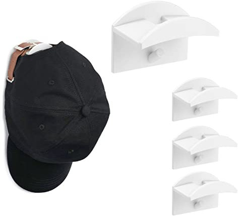 Vicloon Selbstklebende Hut-Organizer, 4 stück Minimalistischer Huthalter für Wandmontage, Cap Halterung Wand, Huthaken für Wandmontage Hut Baseball Kappe Kleiderbügel Veranstalter -Weiß