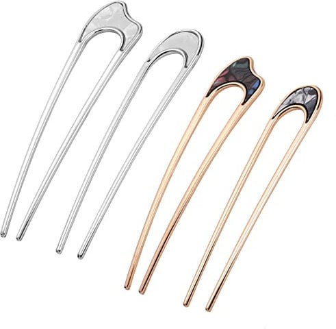 WLLHYF 4 pièces de pinces à cheveux en forme de U, style français, épingles à cheveux en métal, fourchettes à 2 dents, épingles à chignon pour femmes, filles, accessoires de coiffure pour chignons.