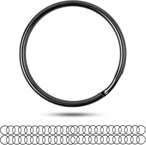 Schlüsselringe Set, Ø 25 mm Durchmesser, 48 Stück, aus gehärtetem Metall, in Schwarz, Metall Ringe Schlüsselanhänger, Schlüssel Organisation Autoschlüssel, Haustürschlüssel, Spaltringe O Ring DIY Kit