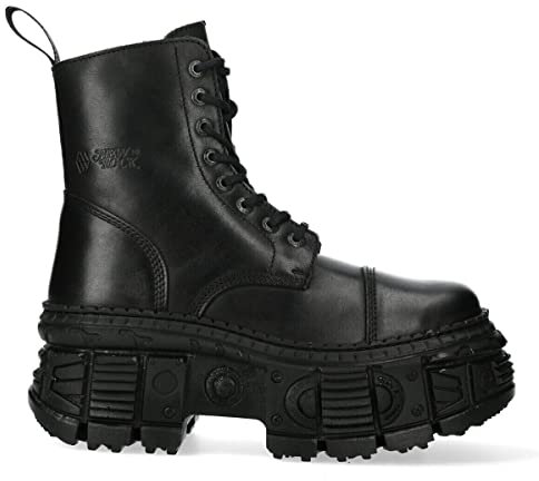 New Rock WALL083C-S5 Unisex Gothic Stiefel aus Schwarzem Leder mit Plateau 45
