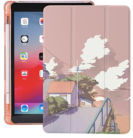 Hülle Für Hülle Für Ipad 9. Generation 2021/8. Generation 2020/7. Generation 2019 - Trifold Stand Smart Cover Shell Für Ipad 10.2 Zoll Mit Stifthalter Auto Wake/Sleep(Anime-Straßenlandschaft)
