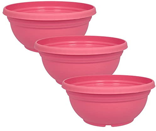MePla - 3 Stück Pflanzschale Orion mit Bodenloch ø27 cm, Pink, wetterfest aus UV-beständigem Kunststoff