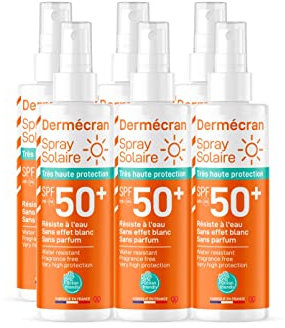 SORIFA - 6 Stück – Dermécran – Sonnenspray SPF50+ – Gesicht und Körper – Formel Ocean Friendly – wasserfest – für die ganze Familie ab 3 Jahren – Spray mit 200 ml