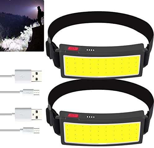haoyehome Led Head Torch 2 Packs, Head Torch Rechargeable Cob Light Waterproof, Headlamp for Adults for Hiking, Camping, Hunting,Car Maintenance and Construction, Helmet Work